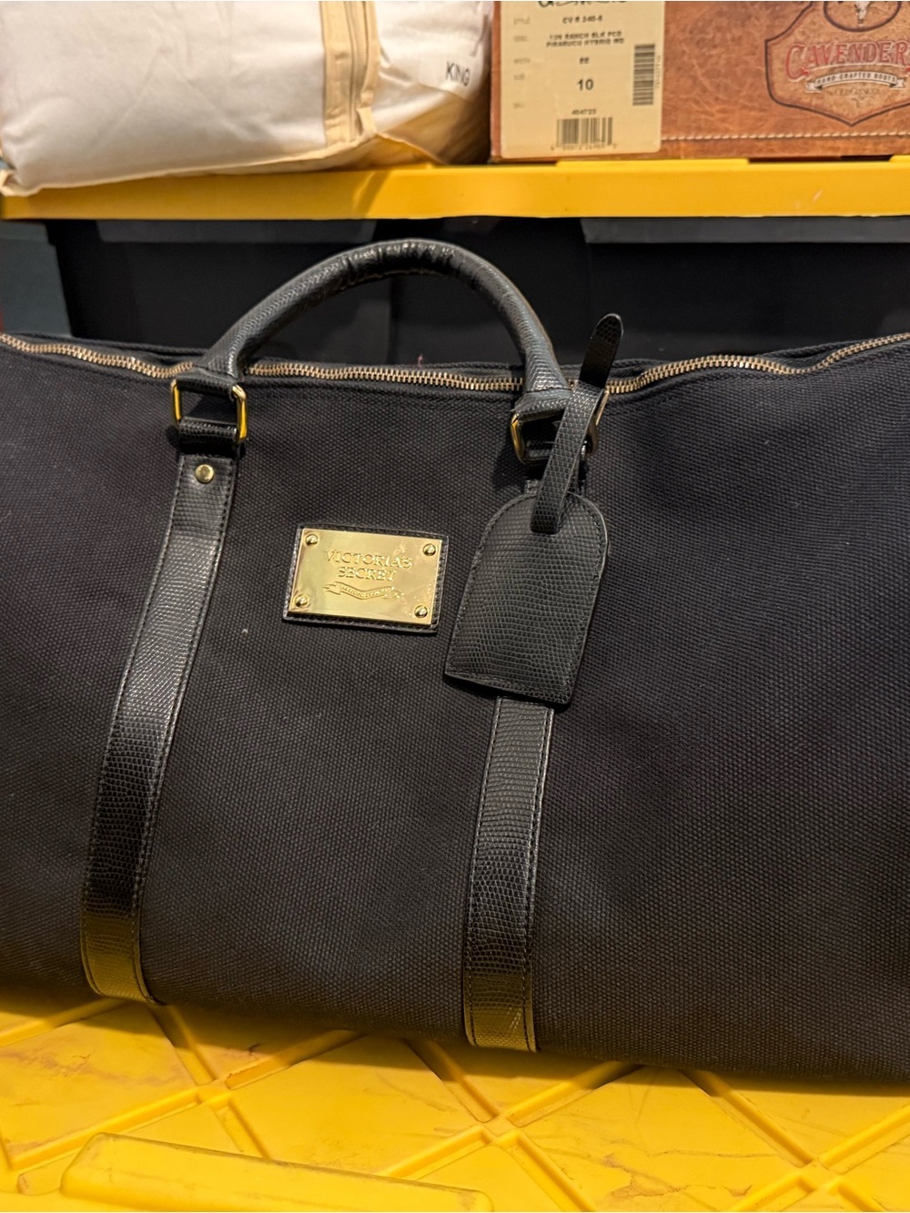 Victoria's Secret Black Canvas Travel Duffel with Gold Plate